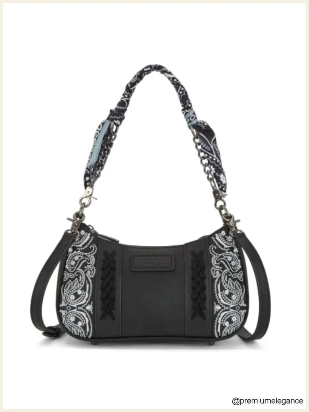 Faux Leather Hobo Handbag Crossbody Purse Embroidered Paisley Shoulder Bag